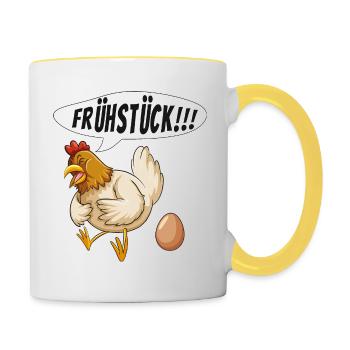Huhn Ei Frühstück Fun - Tasse zweifarbig - Weiß/Gelb - Rechts