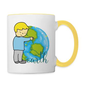 Erde Frieden - Tasse zweifarbig - Weiß/Gelb - Rechts