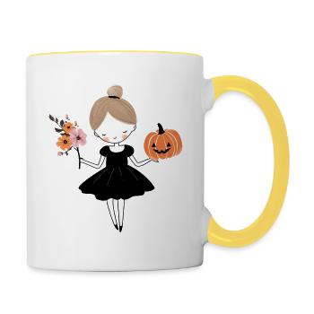 Halloween Ballerina Girl Flowers and Pumpkin - Contrasting Mug - white/yellow - Right