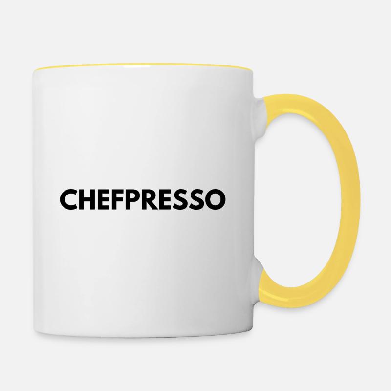 Chef Kaffeetasse Chef Geschenk Kaffee Chefpresso - Tasse zweifarbig - Weiß/Gelb