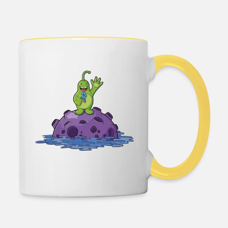 Alien bande dessinée douce - Mug contrasté - blanc/jaune