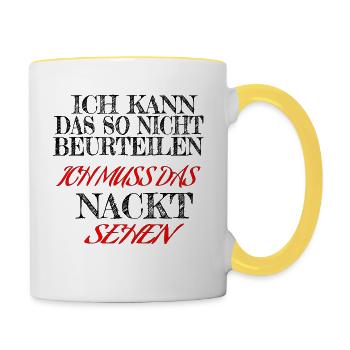 FKK Nackt Sex ausziehen Sexualität Mallorca Party - Tasse zweifarbig - Weiß/Gelb - Rechts
