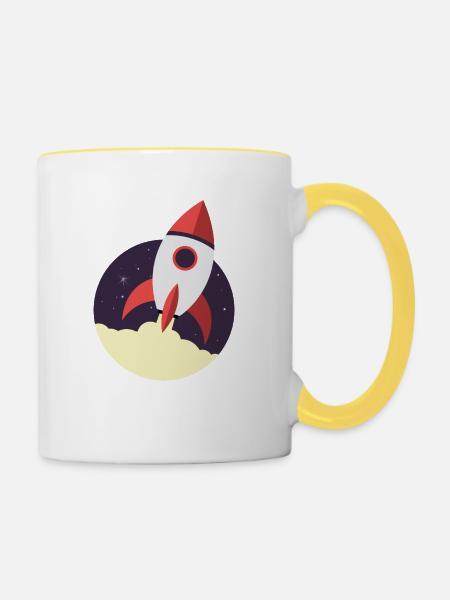 Raketenstart, Rakete, Weltraum - Tasse zweifarbig - Weiß/Gelb