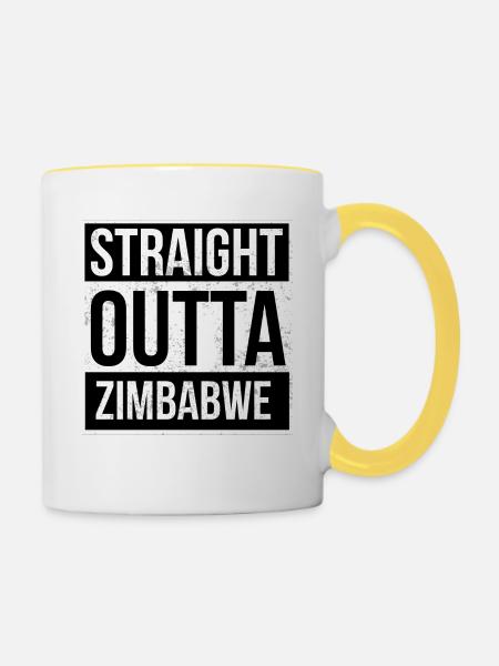 Straight Outta Zimbabwe! | Best country - Contrasting Mug - white/yellow