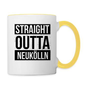 Straight Outta Neukölln! | Berlin Shirt - Tasse zweifarbig - Weiß/Gelb - Rechts
