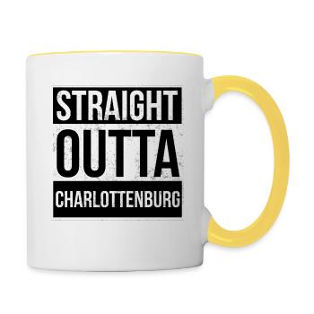 Straight Outta Charlottenburg! | Berlin Shirt - Tasse zweifarbig - Weiß/Gelb - Rechts