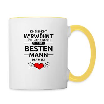 Bester Mann der Welt Valentinstag Geschenk Liebe - Tasse zweifarbig - Weiß/Gelb - Rechts