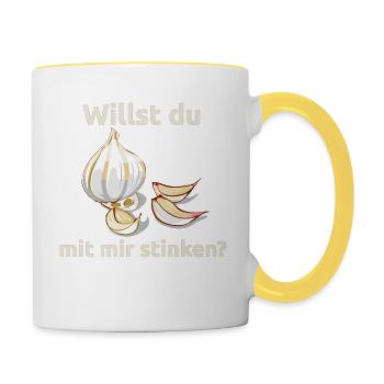 Knoblauch Knobi stinken Liebe Geschenk - Tasse zweifarbig - Weiß/Gelb - Rechts