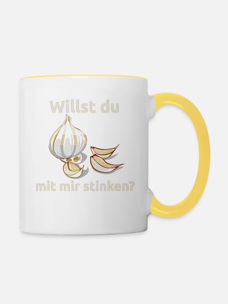 Knoblauch Knobi stinken Liebe Geschenk - Tasse zweifarbig - Weiß/Gelb
