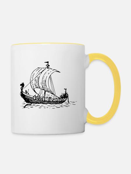 Wikingerschiff - Tasse zweifarbig - Weiß/Gelb