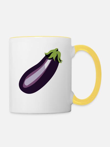 Aubergine - Tasse zweifarbig - Weiß/Gelb