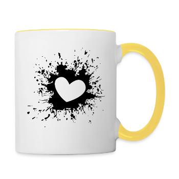 Heart black white - Contrasting Mug - white/yellow - Right
