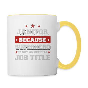 Janitor because Superhero is not a job - Contrasting Mug - white/yellow - Right