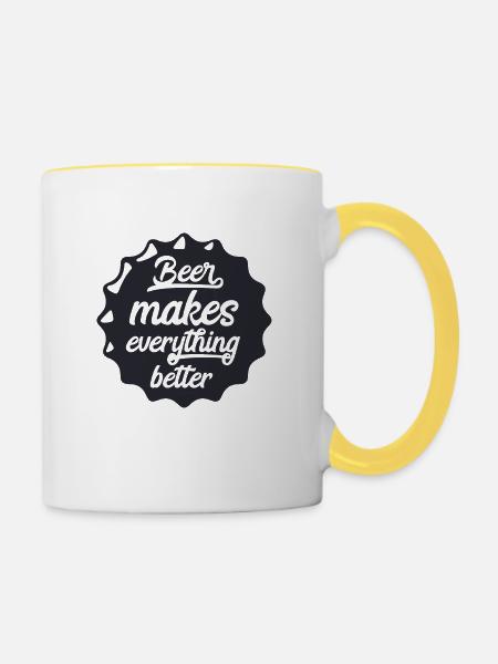 Beer makes everything better - Tasse zweifarbig - Weiß/Gelb