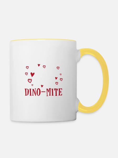 Dinosaurier Liebe Valentinstag Geschenk Idee - Tasse zweifarbig - Weiß/Gelb