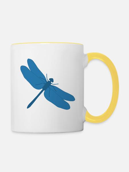 Libelle - Dragonfly - Tasse zweifarbig - Weiß/Gelb