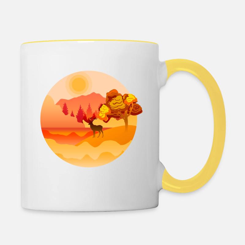 Stag in the forest with mountains - Contrasting Mug - white/yellow