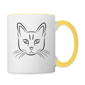 Katze - Tasse zweifarbig - Weiß/Gelb - Rechts