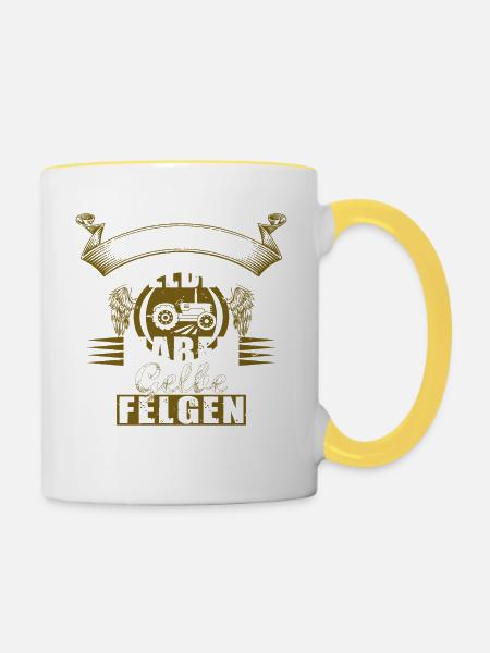 Echte Helden haben gelbe Felgen T-Shirt Geschenk - Tasse zweifarbig - Weiß/Gelb