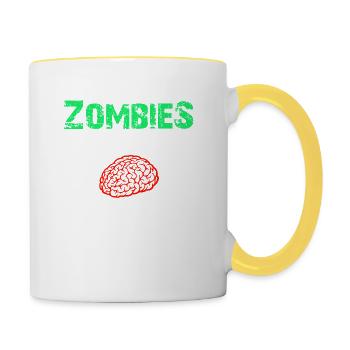 Funny Sarcastic Zombies Eat Brains Gift - Tasse zweifarbig - Weiß/Gelb - Rechts