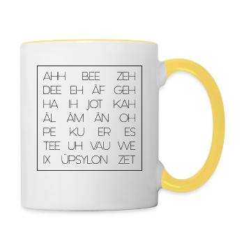 AHH BEE ZEH - Das Alpabet - Tasse zweifarbig - Weiß/Gelb - Rechts