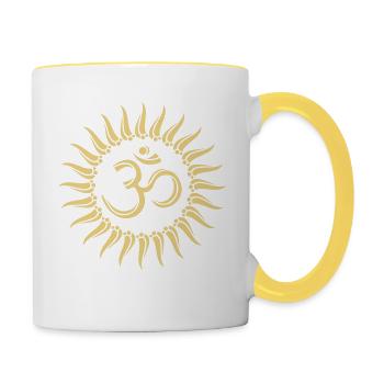 Om sun, Buddhism, yoga, spiritual, meditation - Contrasting Mug - white/yellow - Right
