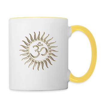 Om Sun, Buddhism, Yoga, Spirituality, Meditation - Contrasting Mug - white/yellow - Right