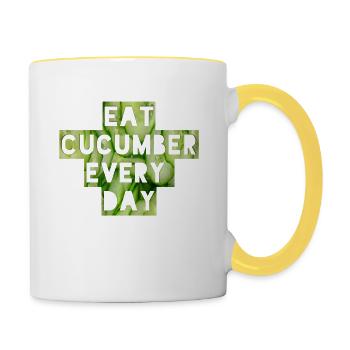 eat cucumber every day - Tasse zweifarbig - Weiß/Gelb - Rechts