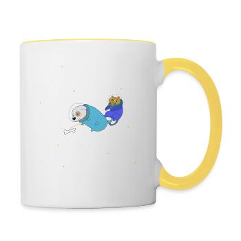 Dog and cat as astronaut in the universe - Contrasting Mug - white/yellow - Right