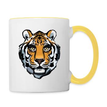 Tiger Porträt - Tasse zweifarbig - Weiß/Gelb - Rechts