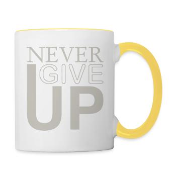 NEVER GIVE UP - Tasse zweifarbig - Weiß/Gelb - Rechts