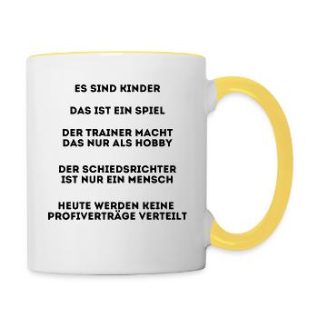 Fußball Regeln auf Fußballplatz für Eltern - Tasse zweifarbig - Weiß/Gelb - Rechts