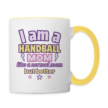 Mutter Handballerin, Muttertag Geschenk, Handball - Tasse zweifarbig - Weiß/Gelb - Rechts