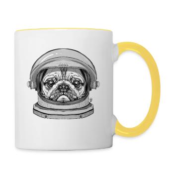 Mops Astronaut - Tasse zweifarbig - Weiß/Gelb - Rechts