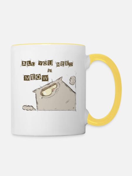 Lustige Katze - Tasse zweifarbig - Weiß/Gelb