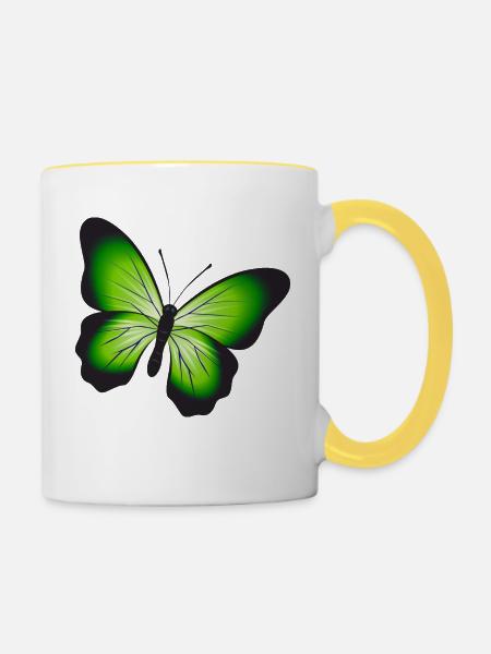 Ein schöner Schmetterling - Tasse zweifarbig - Weiß/Gelb