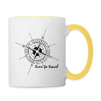 Compass time to travel black - Contrasting Mug - white/yellow - Right