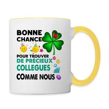 Humour Collègue Bonne Chance Cadeau Départ - Mug contrasté - blanc/jaune - Droite
