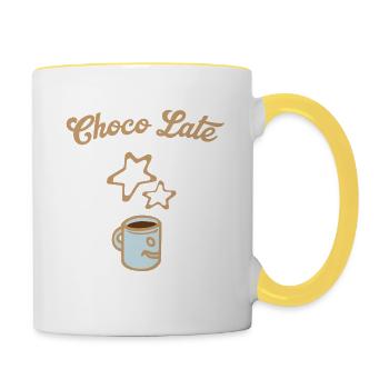 Choco late - Choco lait - Choco tard - Mug contrasté - blanc/jaune - Droite