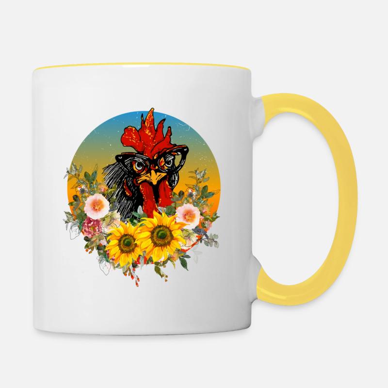 Poule mignonne - Mug contrasté - blanc/jaune