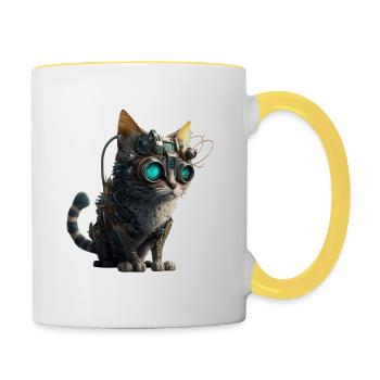 Futuristic cat - Contrasting Mug - white/yellow - Right