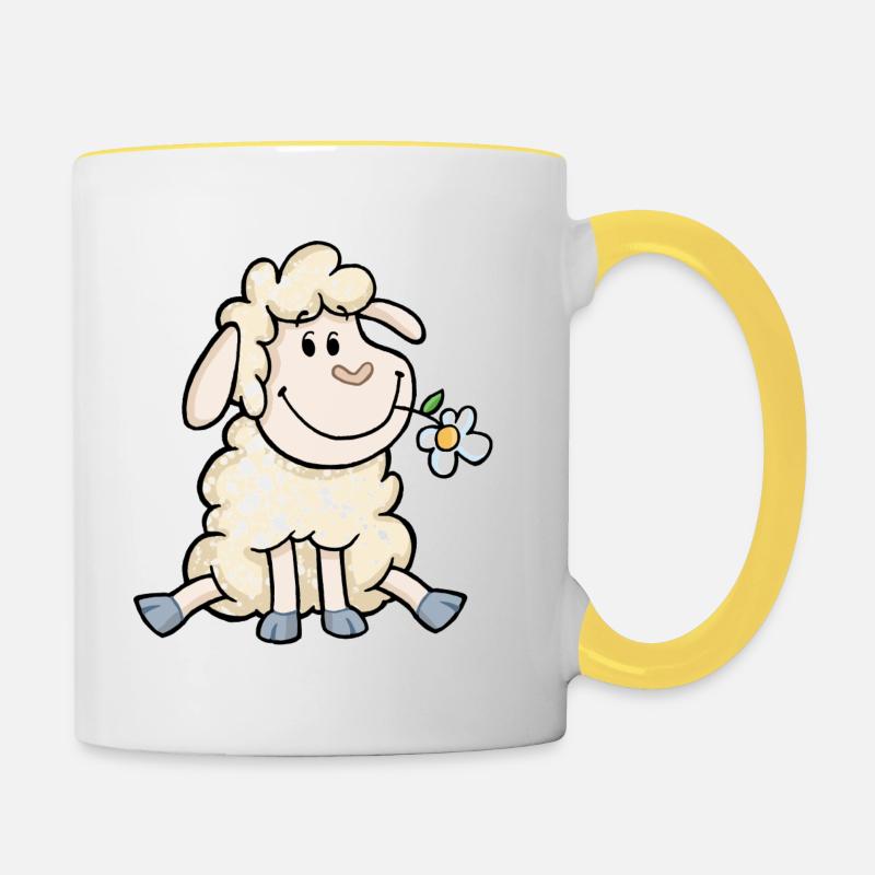 Mouton avec fleur - Mug contrasté - blanc/jaune