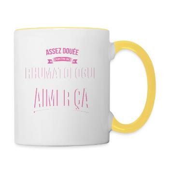 Rhumatologue douée folle cadeau femme - Mug contrasté - blanc/jaune - Droite