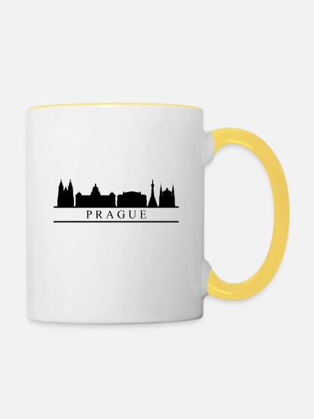 Prag-Skyline - Tasse zweifarbig - Weiß/Gelb
