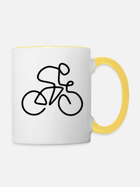 Ein-Linien-Radfahrer - Tasse zweifarbig - Weiß/Gelb