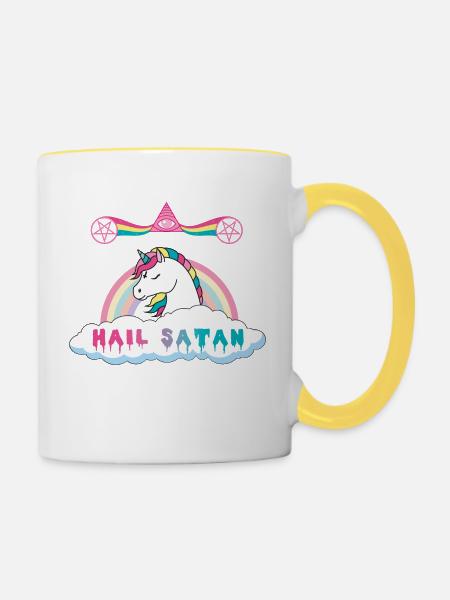 Hagel Satan Einhorn - Tasse zweifarbig - Weiß/Gelb