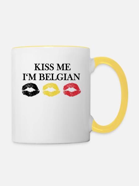 KISS ME I'm Belgian - Tasse zweifarbig - Weiß/Gelb