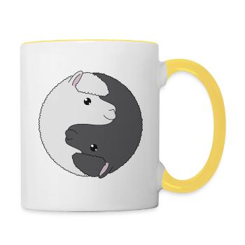 Süßes Lama Yin Yang Yoga Alpaka Geschenk - Tasse zweifarbig - Weiß/Gelb - Rechts