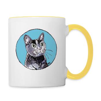 So Shiny! Blue kitty ball - Contrasting Mug - white/yellow - Right