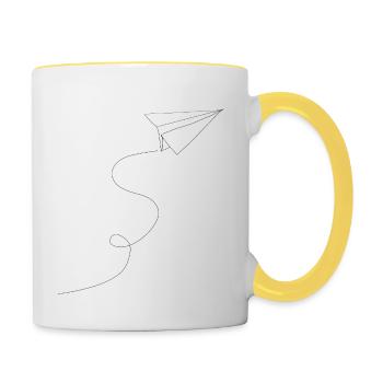 Avion en papier. - Mug contrasté - blanc/jaune - Droite